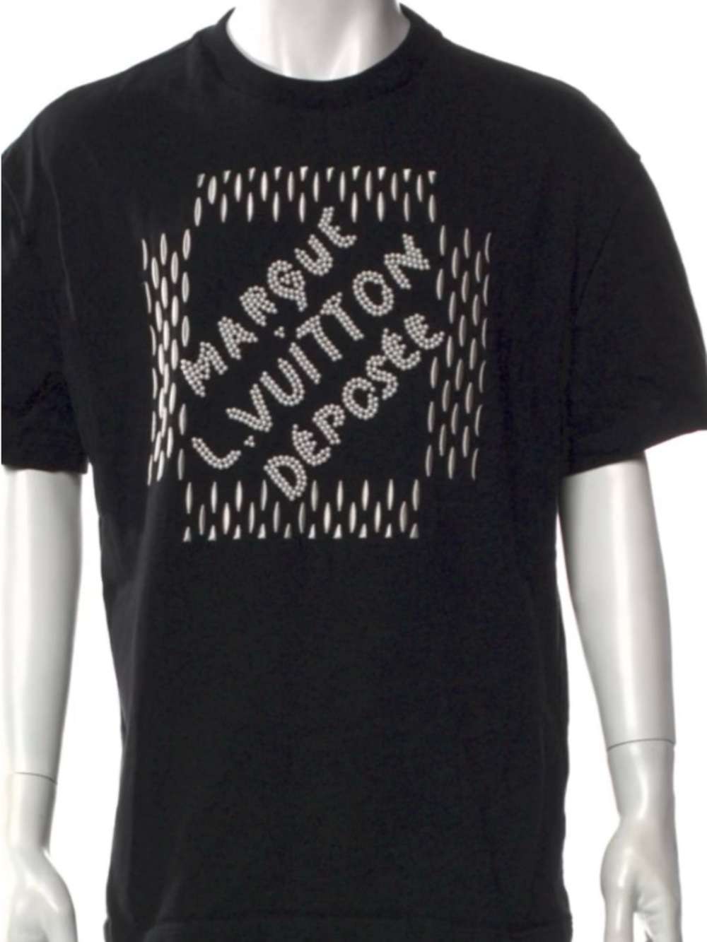 Louis Vuitton Black Tee with White Perforated Logo